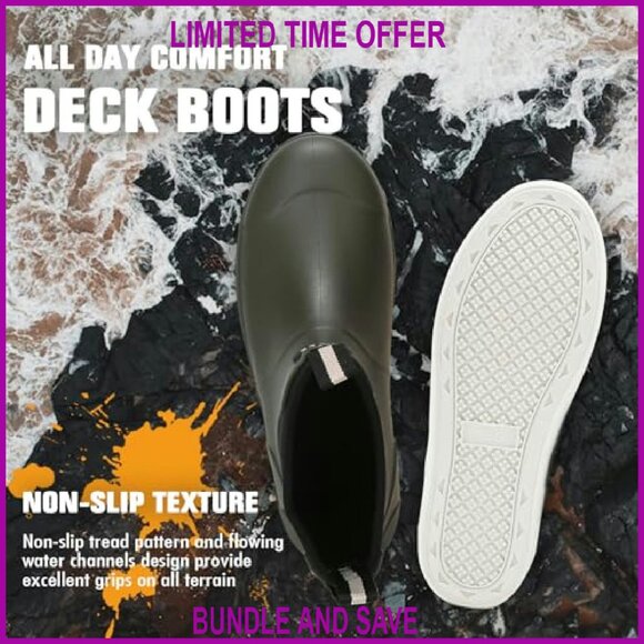 Men's Waterproof Rubber Deck Boots Non-Slip Fishing Garden Work - Picture 7 of 8